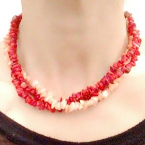 Vintage Peter Brams Natural Coral & Sterling Silver Necklace